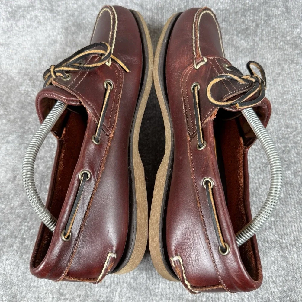 Timberland Loafers Men's 10.5 Brown Leather 2-Eyed Boat Shoes Classic Dad Preppy